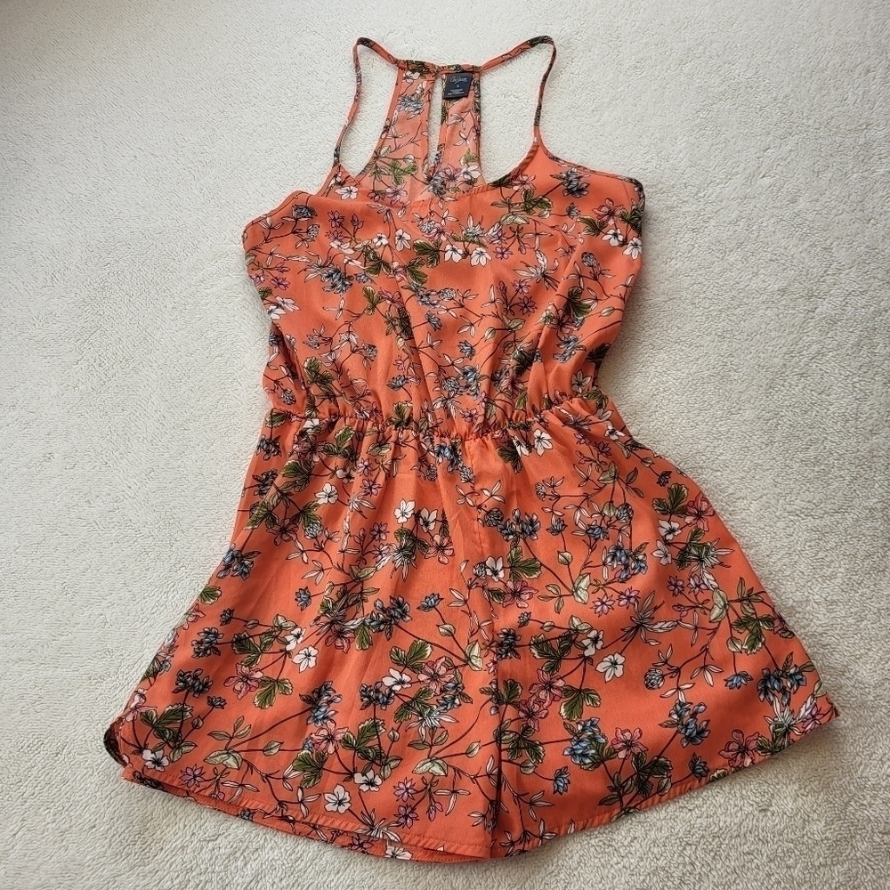 City Streets Wide Leg Orange Romper with Floral Pattern Women's Size Small